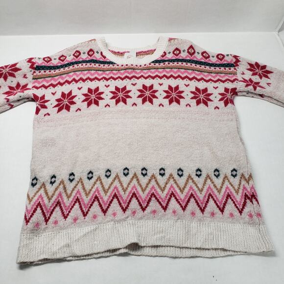 Wonder Nation Fairisle Sweater Girls Large 10-12 White Pink Holiday Winter Cozy - Picture 15 of 16